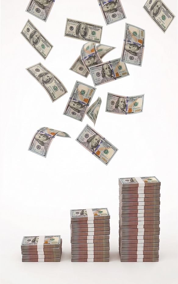 stacks of dollar bills