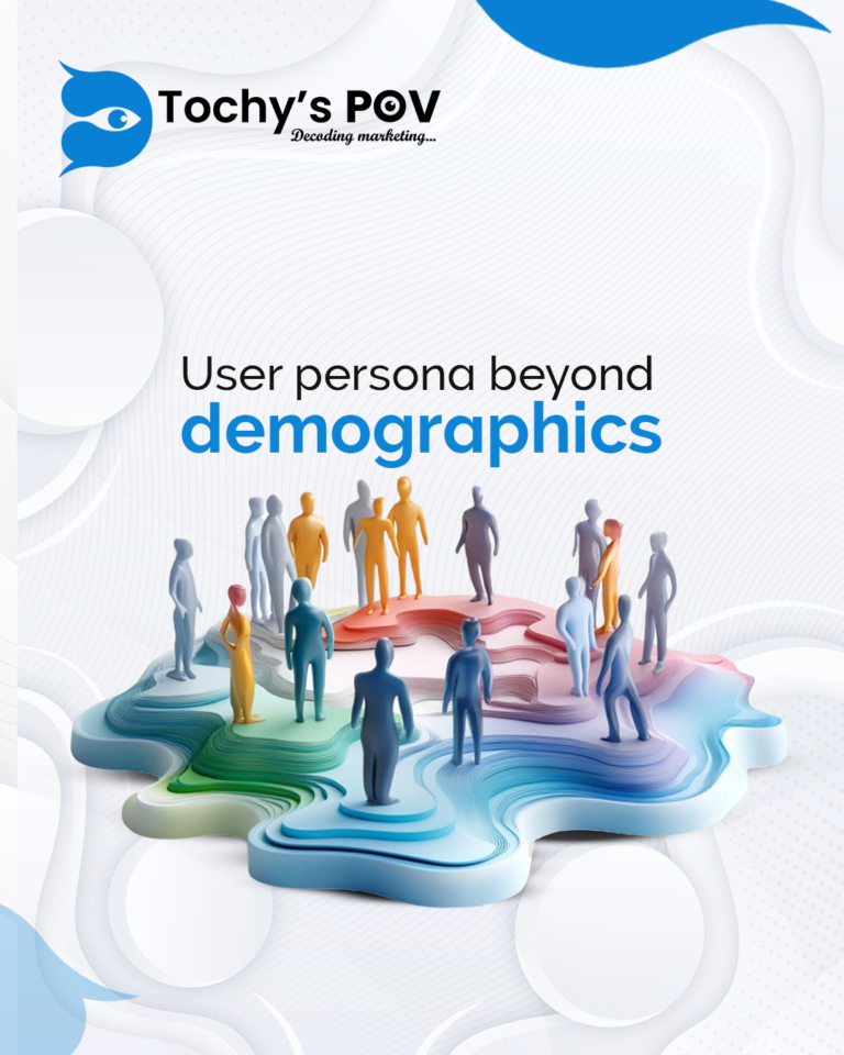 illustration of people standing on a stage with "user persona demographics" text
